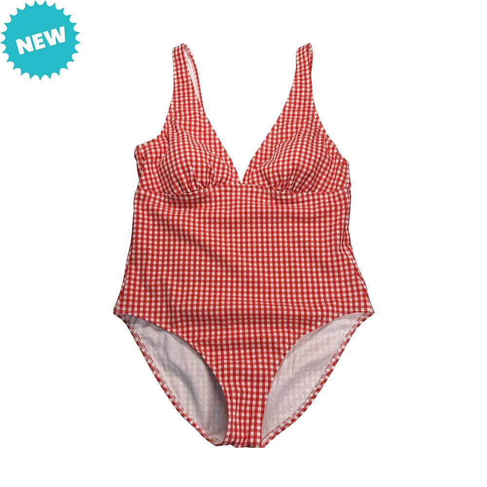 Shade & Shore Swimsuit Women's Large One Piece Red Gingham Plaid Removable Pads